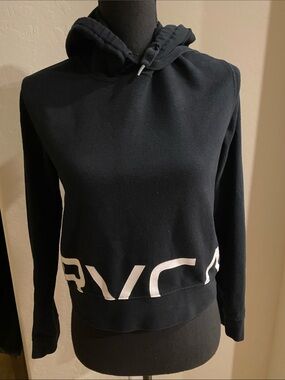 RVCA Black Hoodie with White Hem Logo